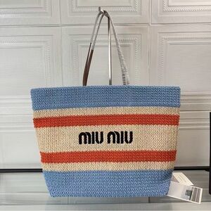 Miu Miu Blue and Orange Striped Tote Bag